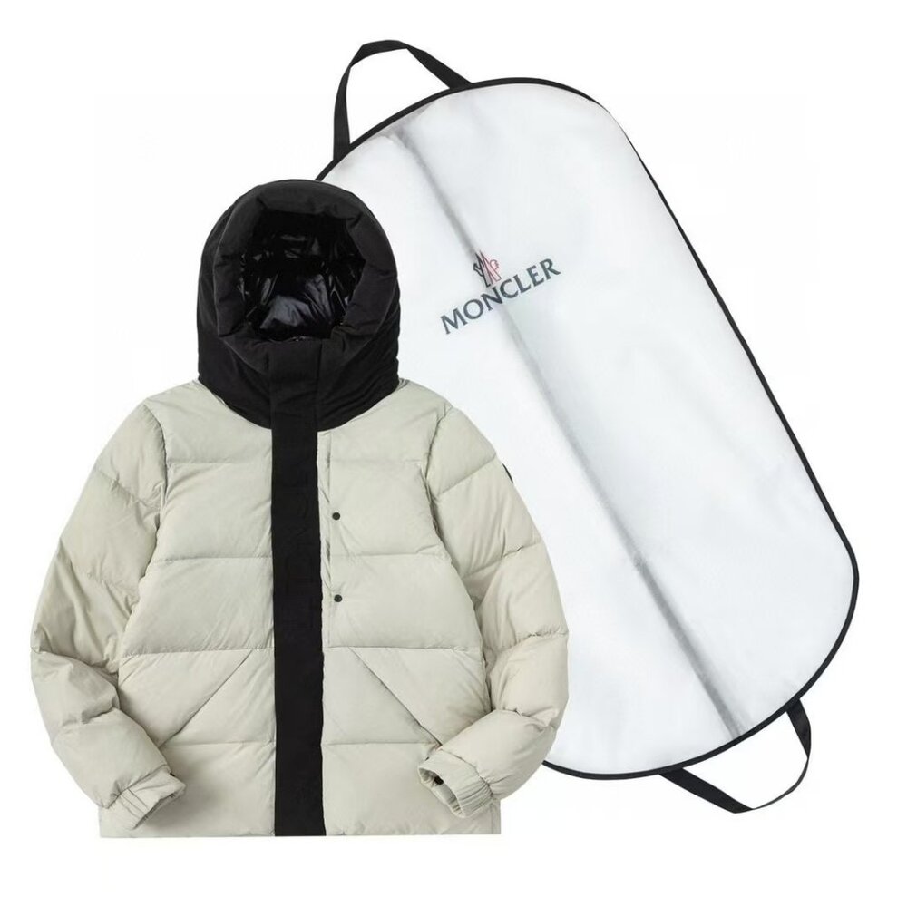Moncler Color-Block Hooded Down Jacket | Light Gray & Black Puffer Coat